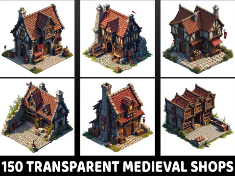 150 Transparent Medieval Shops Game Assets CG Textures