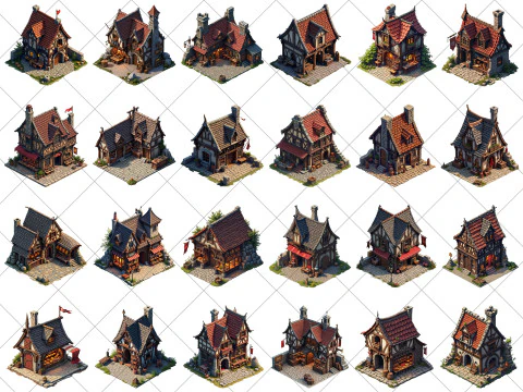 150 Transparent Medieval Shops Game Assets CG Textures