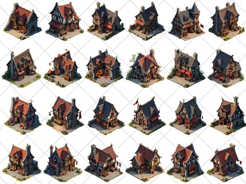 150 Transparent Medieval Shops Game Assets CG Textures