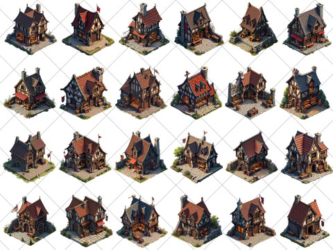 150 Transparent Medieval Shops Game Assets CG Textures