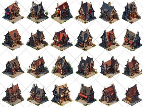 150 Transparent Medieval Shops Game Assets CG Textures