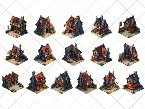 150 Transparent Medieval Shops Game Assets CG Textures