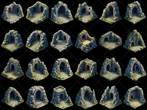 157 Transparent Fantasy Cave Game Assets CG 纹理