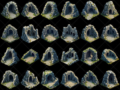 157 Transparent Fantasy Cave Game Assets CG 纹理