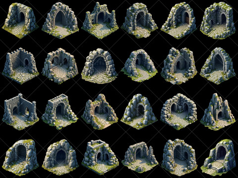157 Transparent Fantasy Cave Game Assets CG 纹理