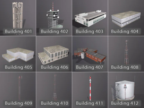 Background Industrial Buildings Pack 401-500 With LODs 3D Model