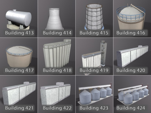 Background Industrial Buildings Pack 401-500 With LODs Model 3D