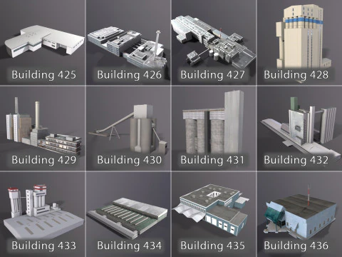 Background Industrial Buildings Pack 401-500 With LODs 3D Model
