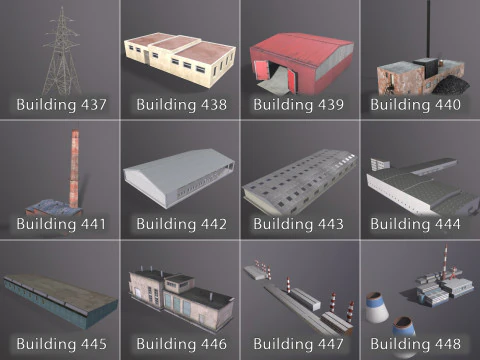 Background Industrial Buildings Pack 401-500 With LODs 3D Model