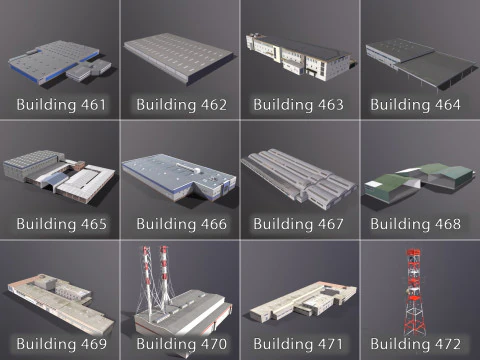 Background Industrial Buildings Pack 401-500 With LODs 3D Model