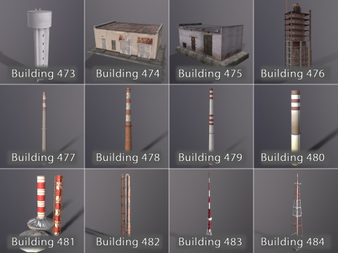 Background Industrial Buildings Pack 401-500 With LODs Model 3D