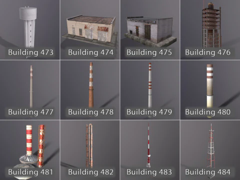Background Industrial Buildings Pack 401-500 With LODs 3D Model