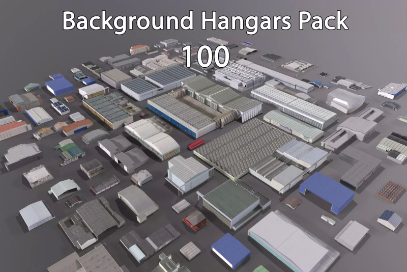 Background Hangars Pack With LODs Model 3D .c4d .max .obj .3ds .fbx .stl .blend