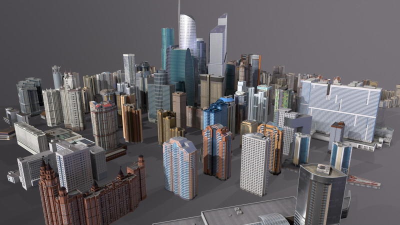 City Buildings Pack Vol4 With LODs 301-400 3D Модель .c4d .max .obj .3ds .fbx .stl .blend