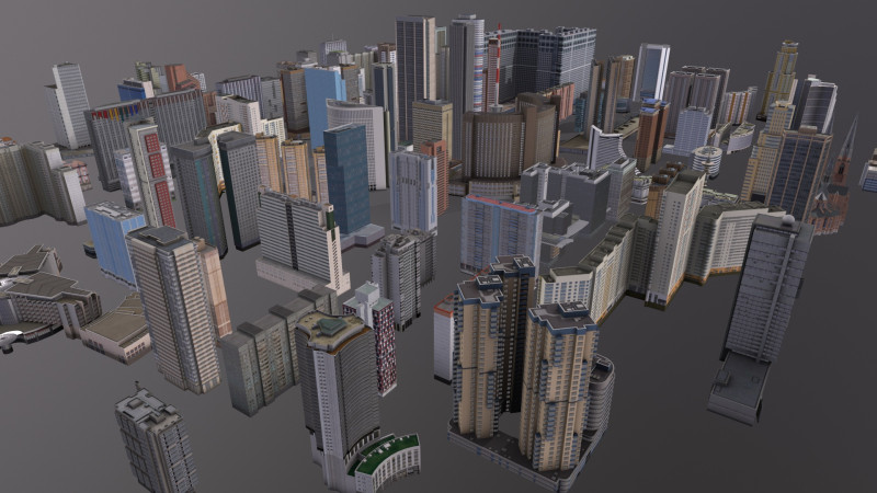 City Buildings Pack Vol3 With LODs 201-300 3D Модель .c4d .max .obj .3ds .fbx .stl .blend