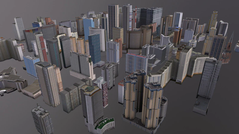 City Buildings Pack Vol3 With LODs 201-300 3D Model .c4d .max .obj .3ds .fbx .stl .blend