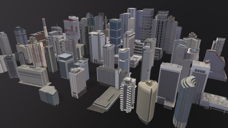 City Buildings Pack Vol1 With LODs 1-100 3D Modell .c4d .max .obj .3ds .fbx .stl .blend 