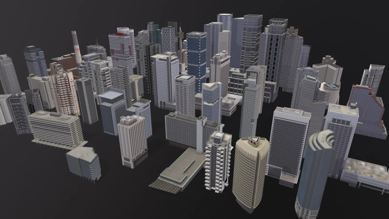 City Buildings Pack Vol1 With LODs 1-100 3D Model .c4d .max .obj .3ds .fbx .stl .blend 