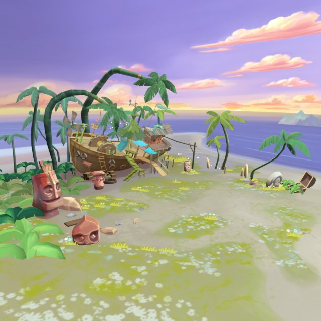 cartoony shipwreck scene 3D Модель .c4d .max .obj .3ds .fbx .stl .blend 