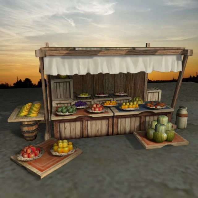 medieval fruit shop 3D Model .c4d .max .obj .3ds .fbx .stl .blend 