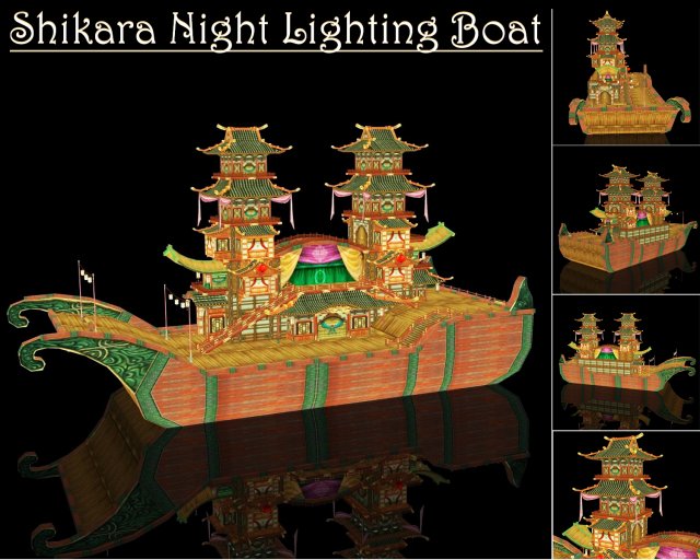 shikara night lighting boat Model 3D .c4d .max .obj .3ds .fbx .stl .blend 