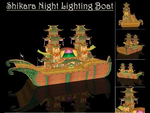 bateau d'&eacute;clairage de nuit shikara Modèle 3D