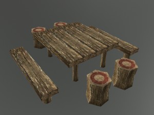 medieval table banches 3D 모델