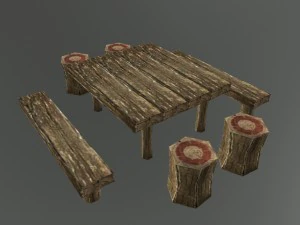 bangku meja abad pertengahan Model 3D