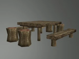 medieval table banches 3D Model