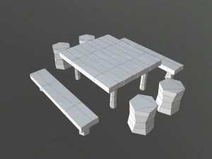 medieval table banches 3D Model