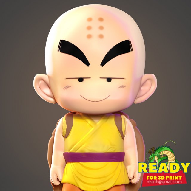 krillin - dragon ball fanart 3D-printmodel .c4d .max .obj .3ds .fbx .stl .blend 