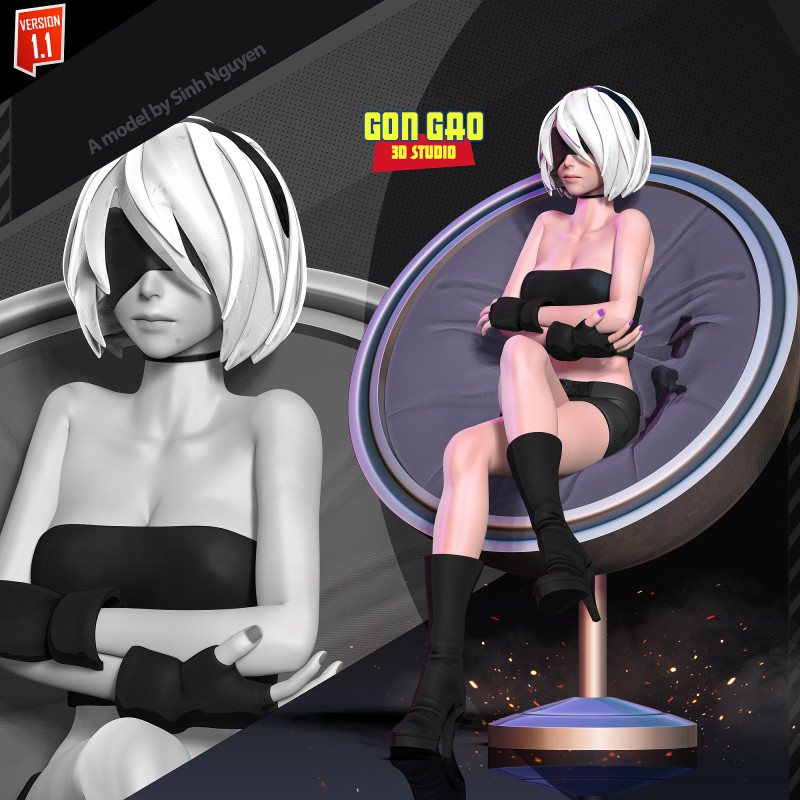 Nier 2b in a chair 3D Принт Модель .c4d .max .obj .3ds .fbx .stl .blend 
