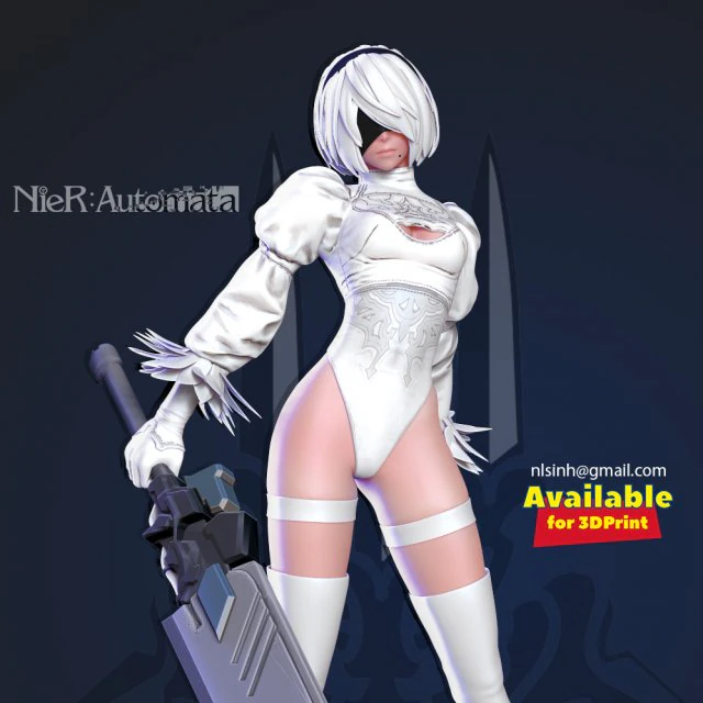 2b nier - automata white version 3D Print Model .c4d .max .obj .3ds .fbx .stl .blend 