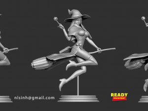 the witch takes off the broom 3D Print Model
