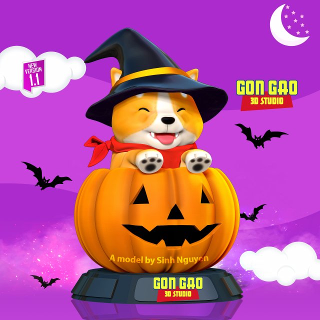 Shiba - Halloween season 3D 打印模型 .c4d .max .obj .3ds .fbx .stl .blend