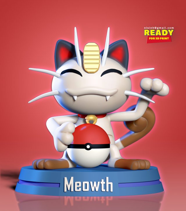 lucky meowth - pokemon fanart Modelo de impresión 3D .c4d .max .obj .3ds .fbx .stl .blend 