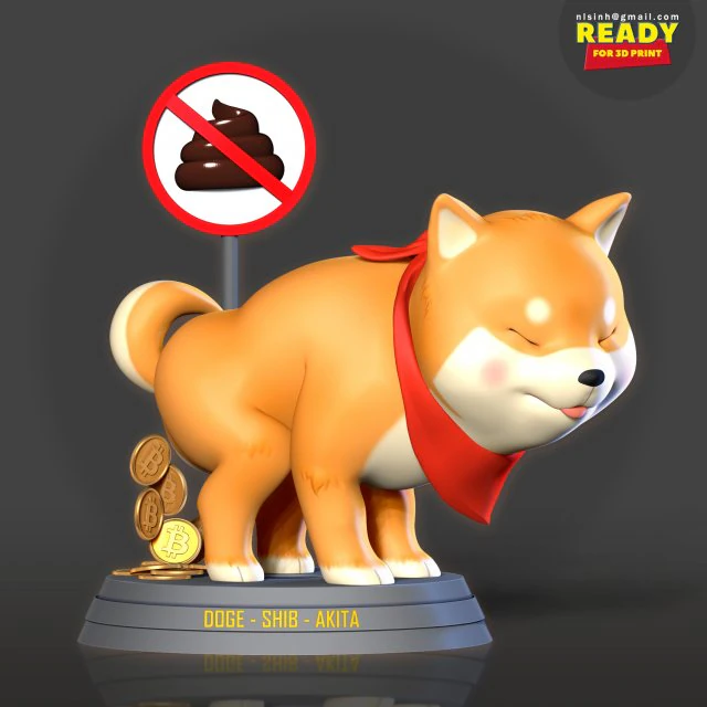 shiba with cryptocurrency 3D Print Model .c4d .max .obj .3ds .fbx .stl .blend 