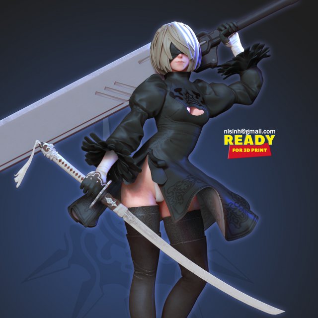 2b - nier fanart Modèles 3D en vedette .c4d .max .obj .3ds .fbx .stl .blend 
