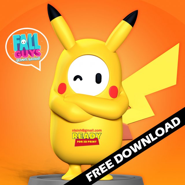 fall guys pikachu 3D 프린트 모델 .c4d .max .obj .3ds .fbx .stl .blend 