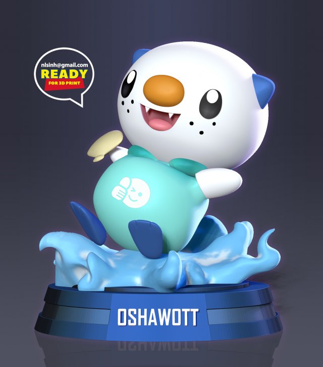 oshawott - pokemon fanart 3D Baskı Modeli .c4d .max .obj .3ds .fbx .stl .blend 