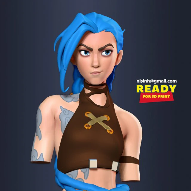 Jinx bust - arcane fanart 3D Print Model .c4d .max .obj .3ds .fbx .stl .blend