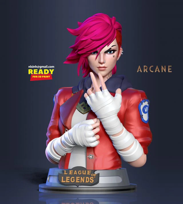 Vi bust - arcane fanart 3D Print Model .c4d .max .obj .3ds .fbx .stl .blend 