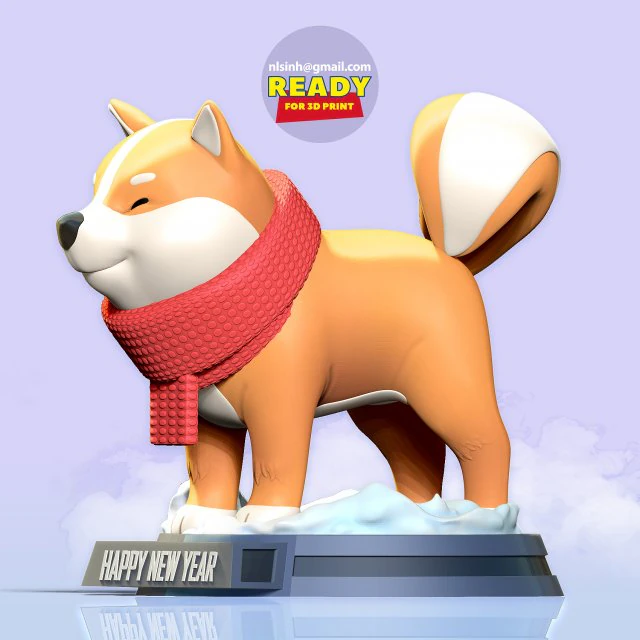 shiba with winter 3D Print Model .c4d .max .obj .3ds .fbx .stl .blend 