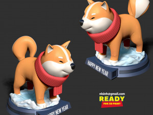 shiba with winter 3D-Druckmodell