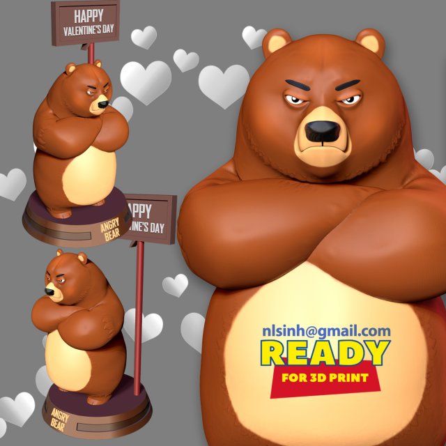 angry bear with valentine 3D Print Model .c4d .max .obj .3ds .fbx .stl .blend 