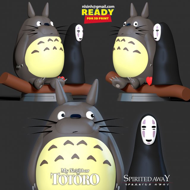 totoro and no-face 3D Baskı Modeli .c4d .max .obj .3ds .fbx .stl .blend 