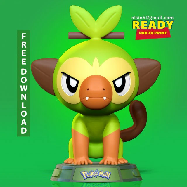 Grookey - Pokemon Fanart 3D Print Model .c4d .max .obj .3ds .fbx .stl .blend 