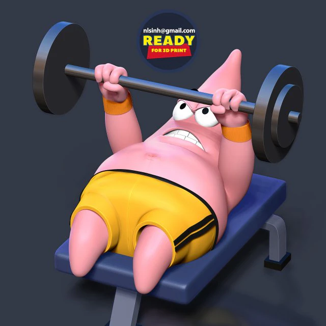 Patrick Star lifts weights 3D Print Model .c4d .max .obj .3ds .fbx .stl .blend 