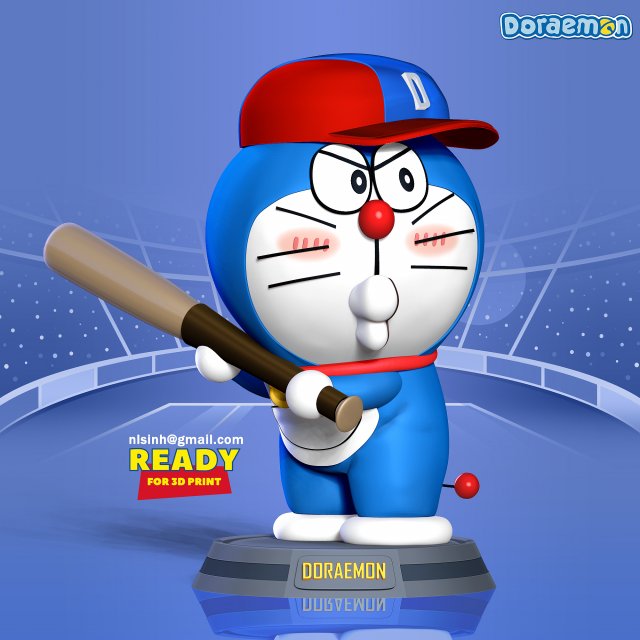 Doraemon - baseball player Modèles 3D en vedette .c4d .max .obj .3ds .fbx .stl .blend 