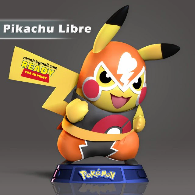 Pikachu Libre 3D Print Model .c4d .max .obj .3ds .fbx .stl .blend 